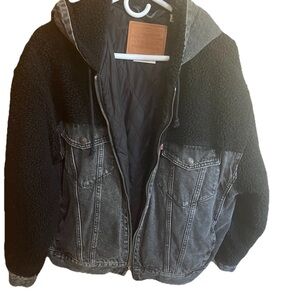 Levi's Premium Denim Sherpa Hooded Jacket Oversized M VGC